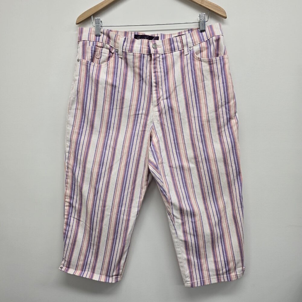Gloria Vanderbilt Amanda Ribbon Striped Stretch Denim Capris Crop Pants Size 16